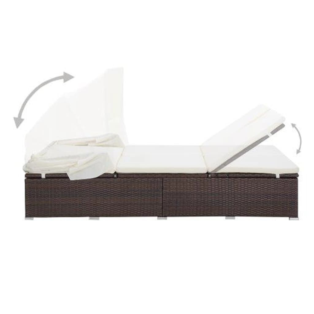 Lettino Prendisole a 2 Posti con Cuscino in Polyrattan Marrone - homemem39