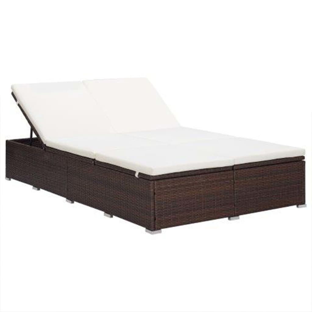 Lettino Prendisole a 2 Posti con Cuscino in Polyrattan Marrone - homemem39