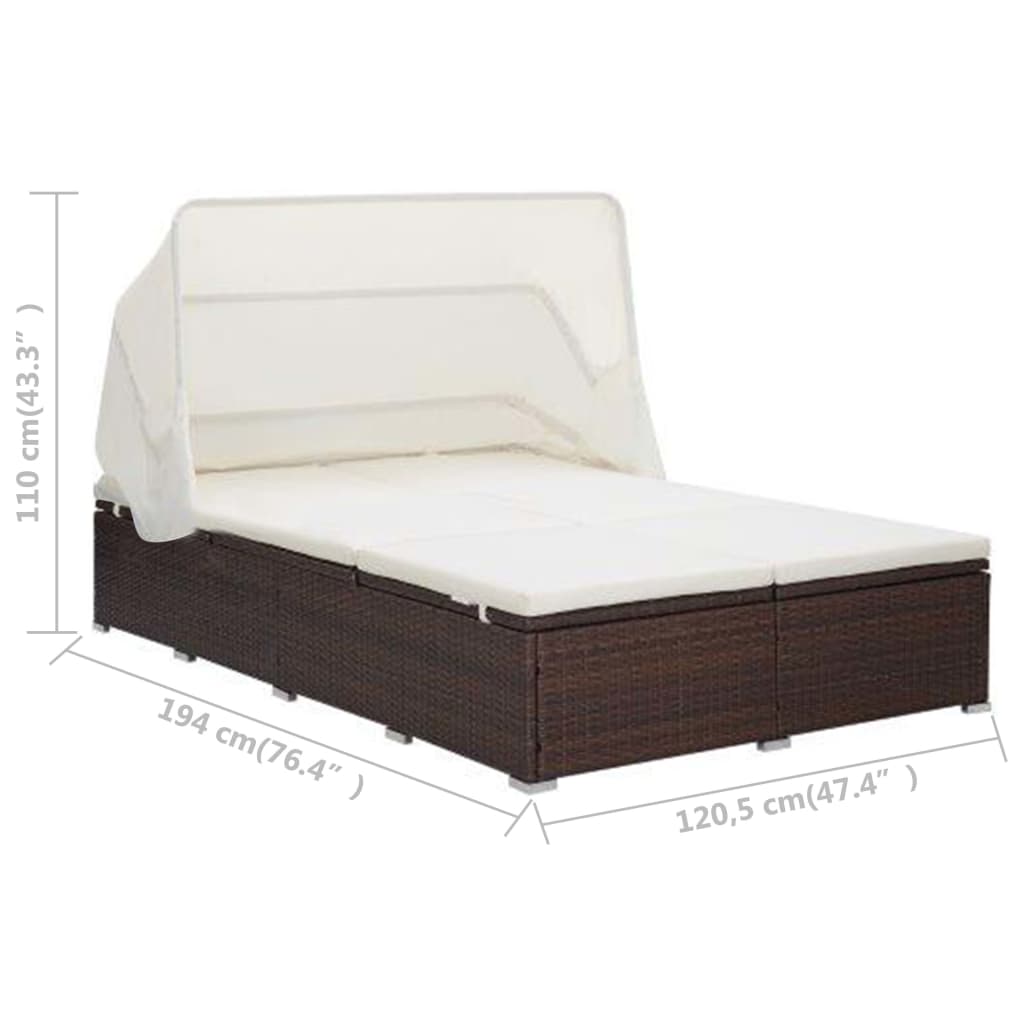 Lettino Prendisole a 2 Posti con Cuscino in Polyrattan Marrone - homemem39