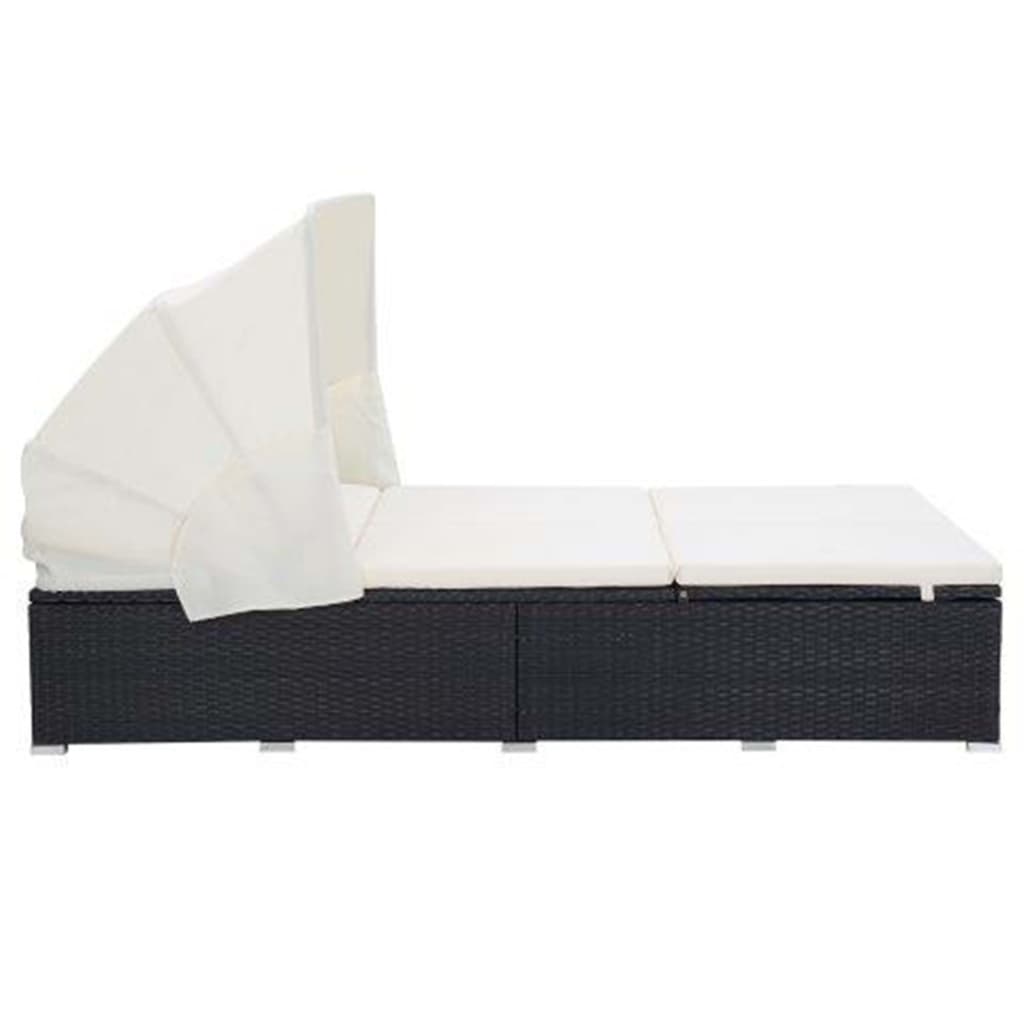 Lettino Prendisole a 2 Posti con Cuscino in Polyrattan Nero - homemem39