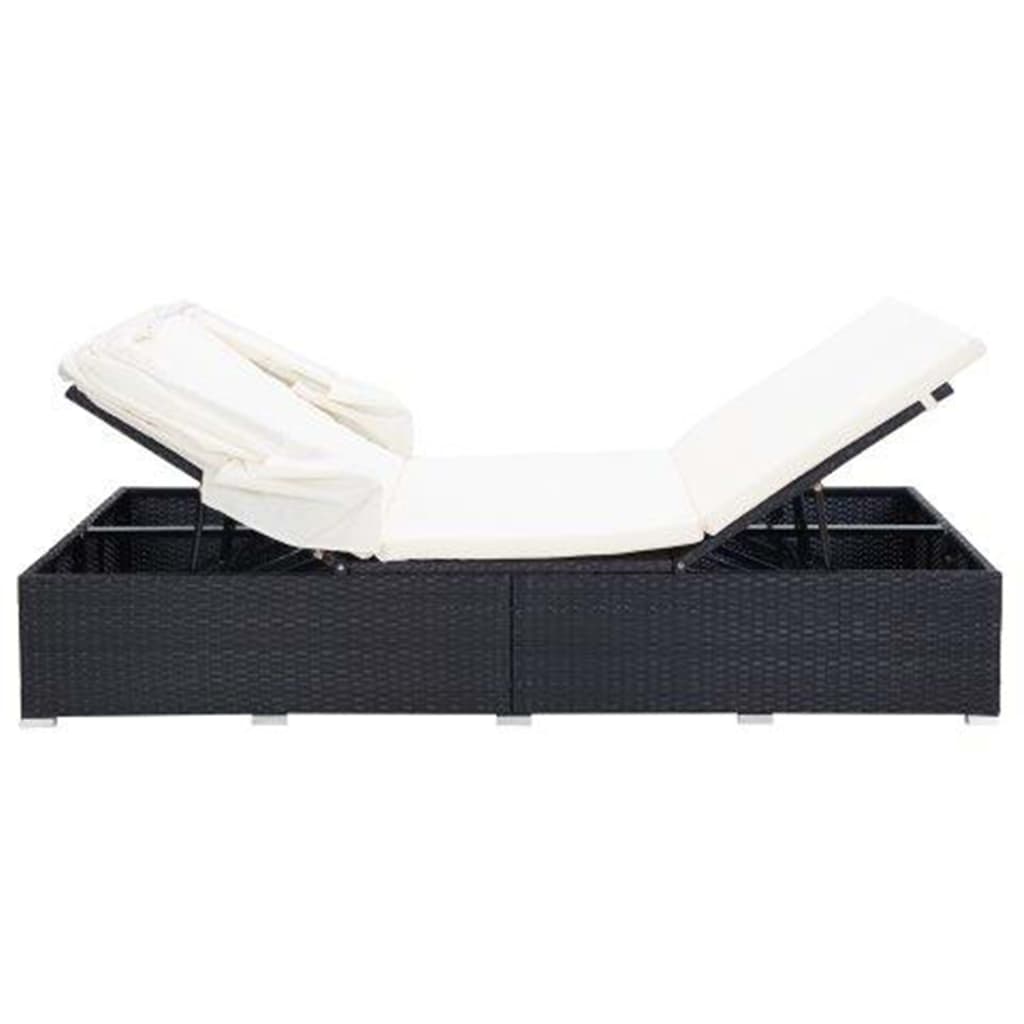 Lettino Prendisole a 2 Posti con Cuscino in Polyrattan Nero - homemem39