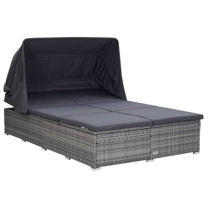 Lettino Prendisole a 2 Posti con Cuscino in Polyrattan Grigio - homemem39