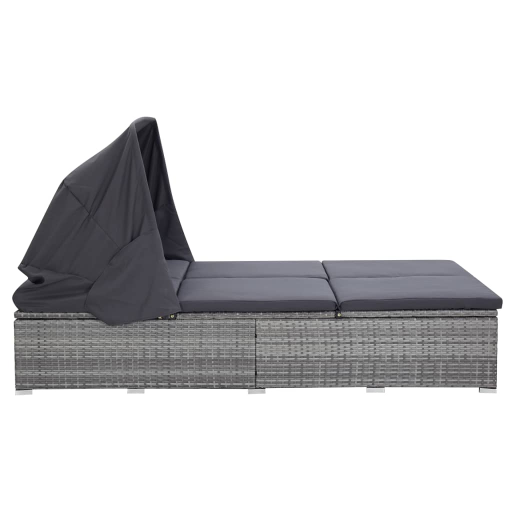 Lettino Prendisole a 2 Posti con Cuscino in Polyrattan Grigio - homemem39