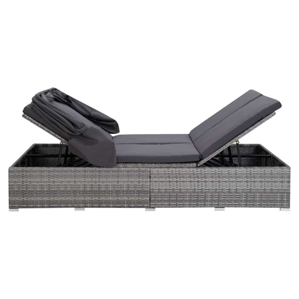 Lettino Prendisole a 2 Posti con Cuscino in Polyrattan Grigio - homemem39