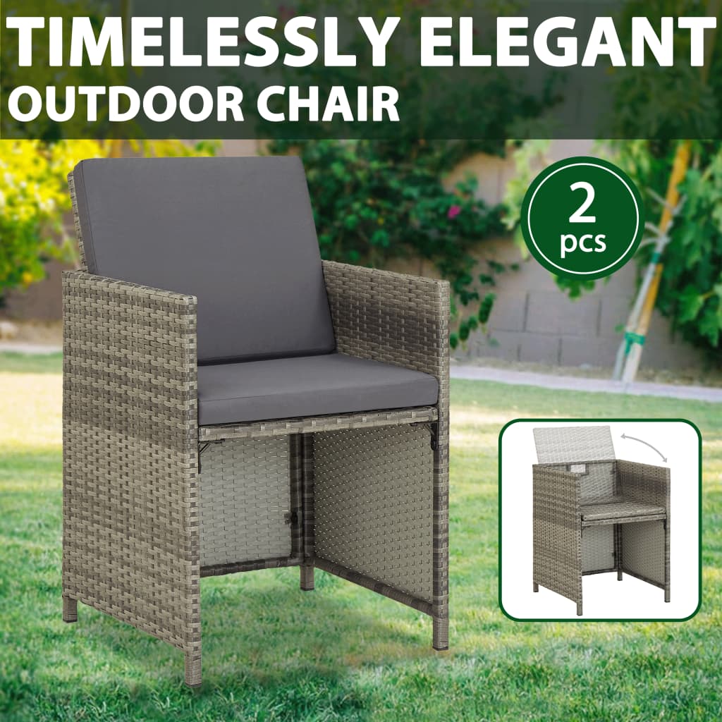 Sedie da Giardino 2 pz con Cuscini in Polyrattan Grigio - homemem39