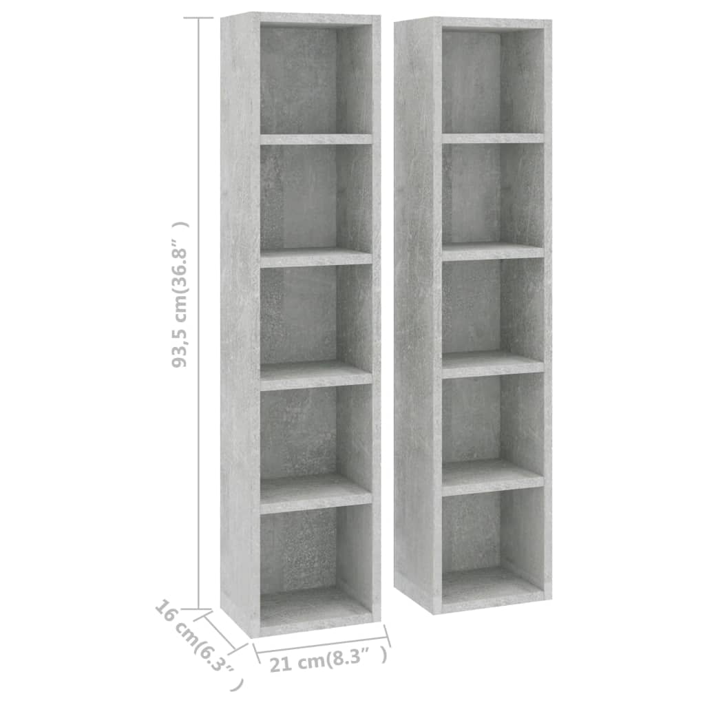 Scaffali CD 2pz Grigio Cemento 21x16x93,5 cm Legno Multistrato - homemem39