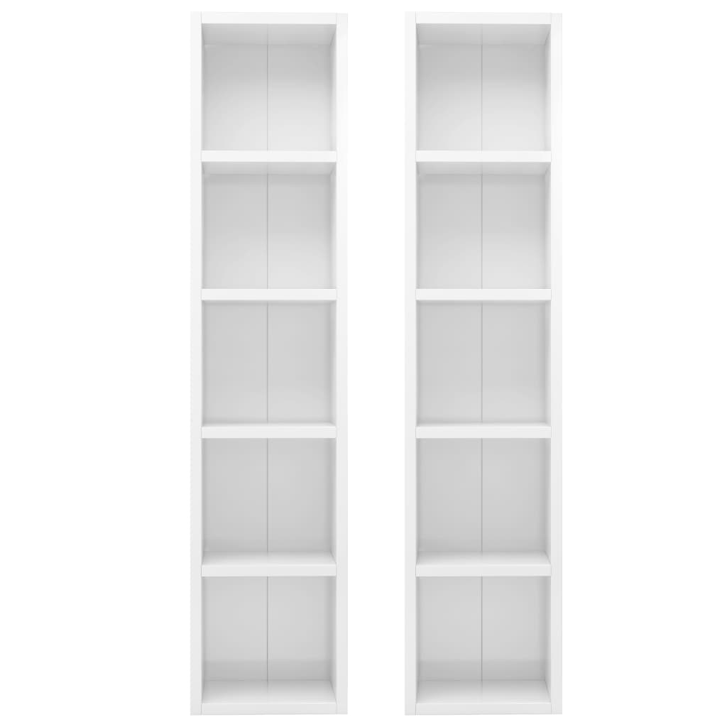 Scaffali Porta CD 2 pz Bianco Lucido 21x16x93,5 cm Multistrato - homemem39