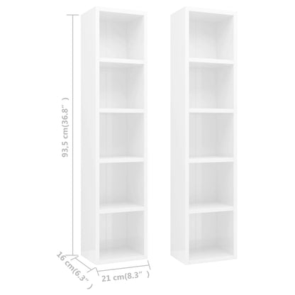 Scaffali Porta CD 2 pz Bianco Lucido 21x16x93,5 cm Multistrato - homemem39