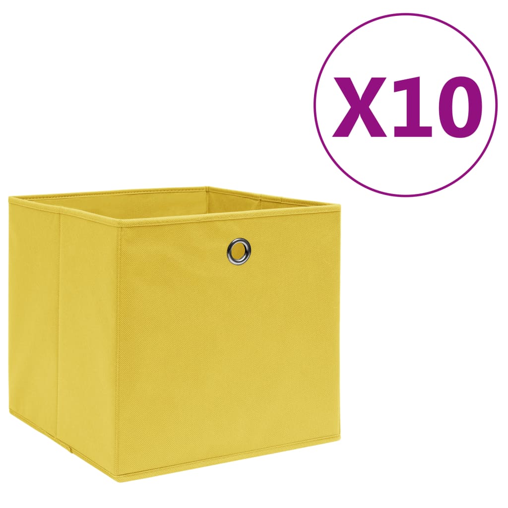 325225 vidaXL Storage Boxes 10 pcs Non-woven Fabric 28x28x28 cm Yellow - homemem39