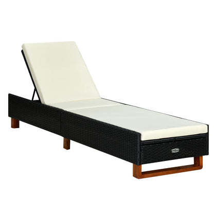 Lettino Prendisole con Cuscino in Polyrattan Nero - homemem39