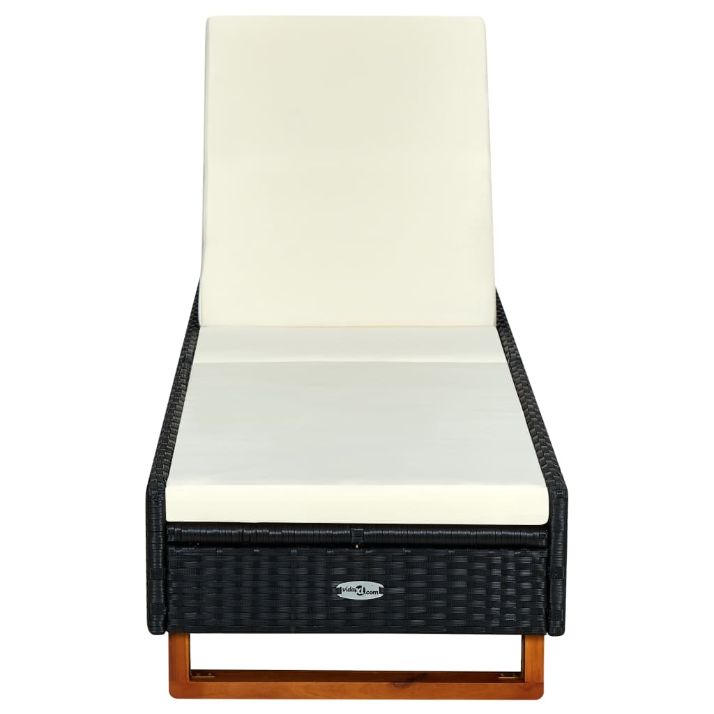 Lettino Prendisole con Cuscino in Polyrattan Nero - homemem39