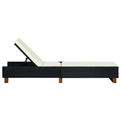 Lettino Prendisole con Cuscino in Polyrattan Nero - homemem39