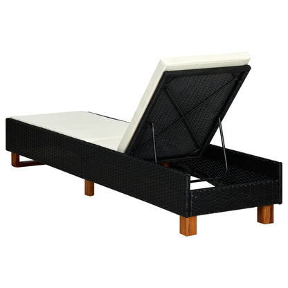 Lettino Prendisole con Cuscino in Polyrattan Nero - homemem39