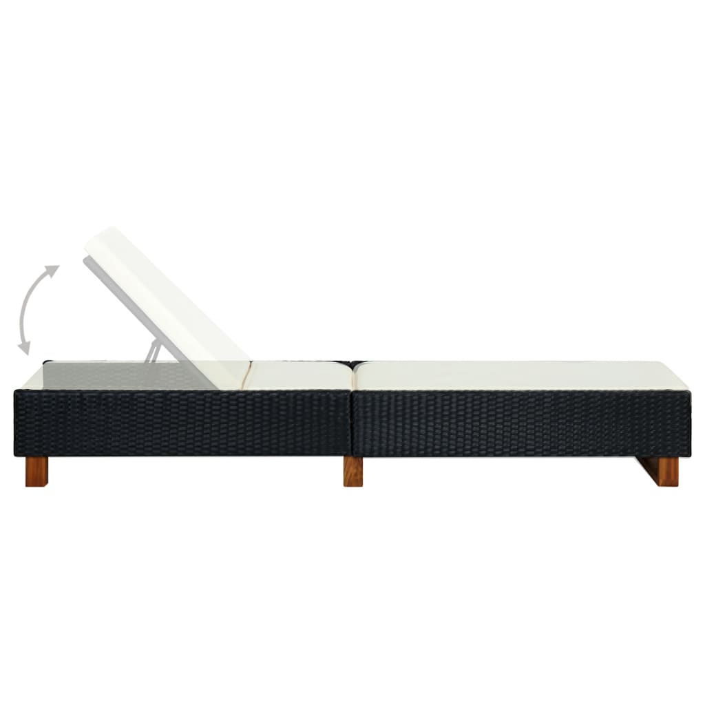 Lettino Prendisole con Cuscino in Polyrattan Nero - homemem39