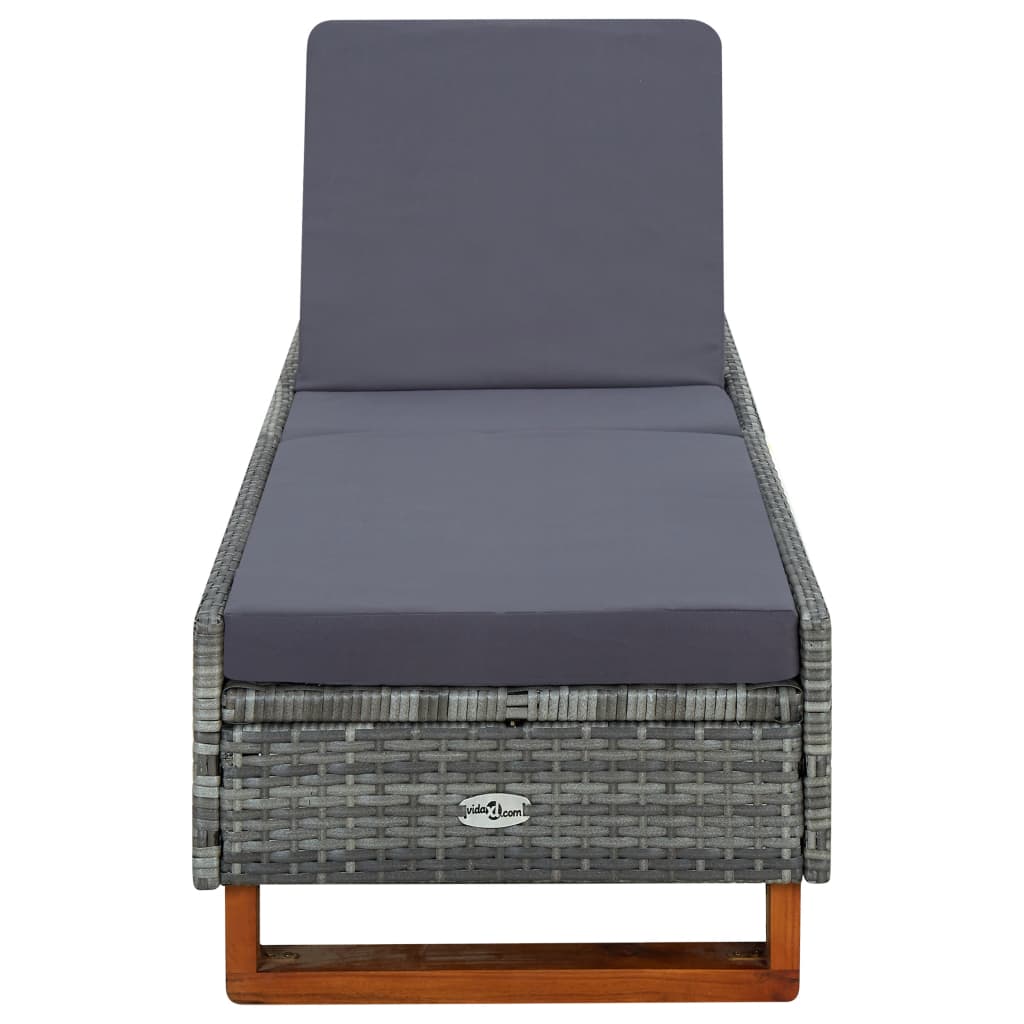 Lettino Prendisole con Cuscino in Polyrattan Grigio - homemem39