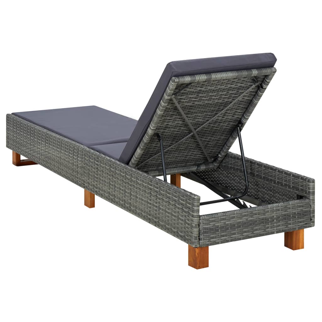 Lettino Prendisole con Cuscino in Polyrattan Grigio - homemem39