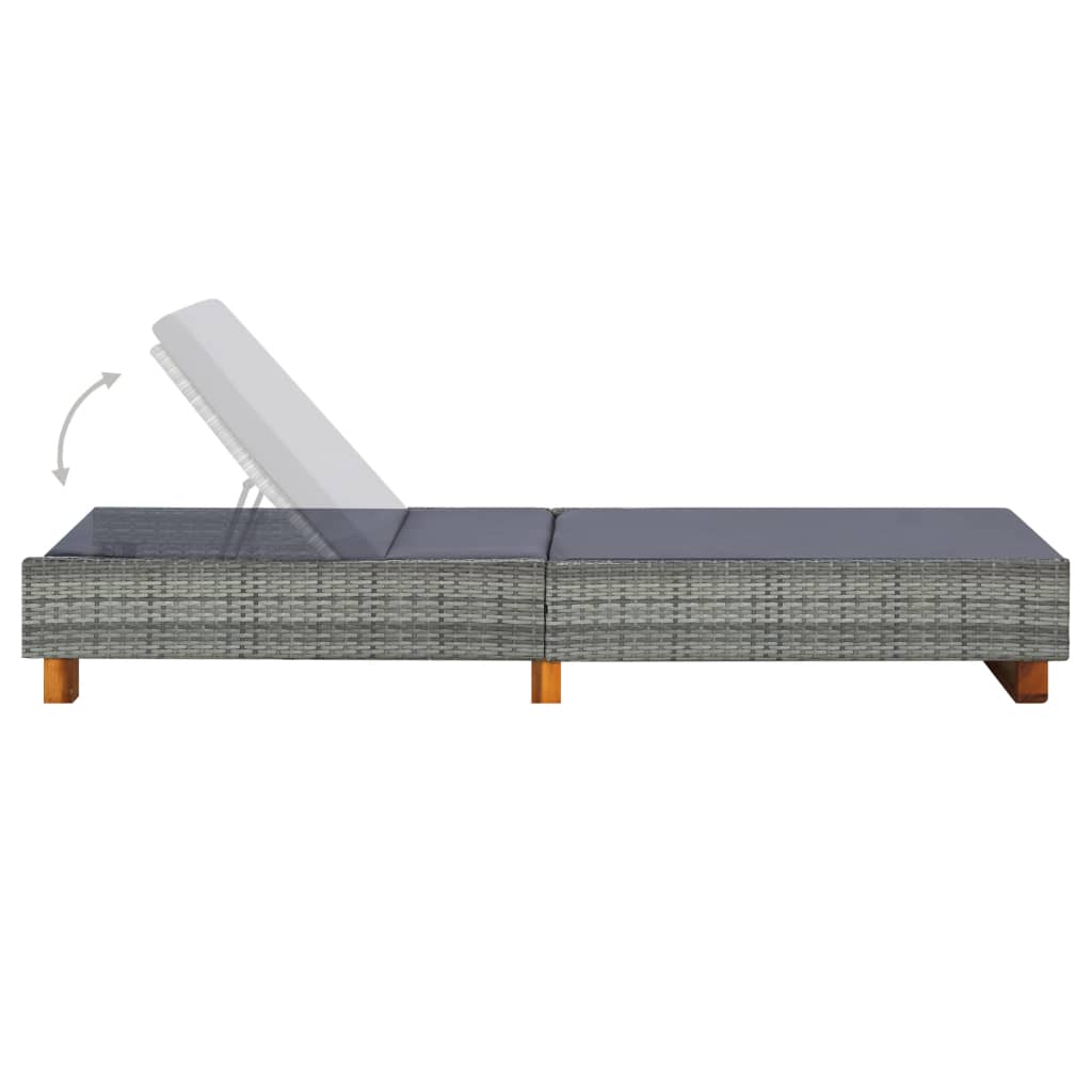 Lettino Prendisole con Cuscino in Polyrattan Grigio - homemem39