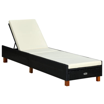 Lettino Prendisole con Cuscino in Polyrattan Nero - homemem39