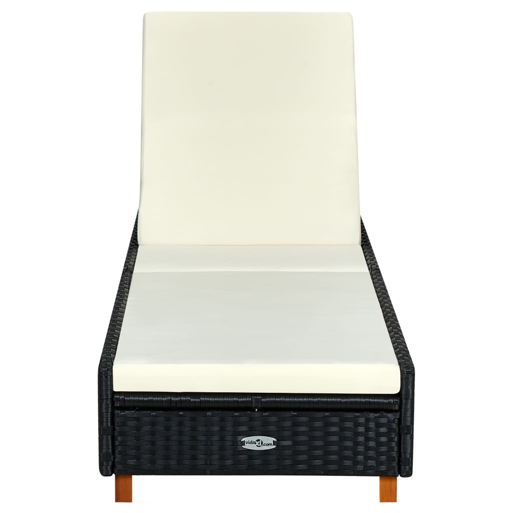 Lettino Prendisole con Cuscino in Polyrattan Nero - homemem39