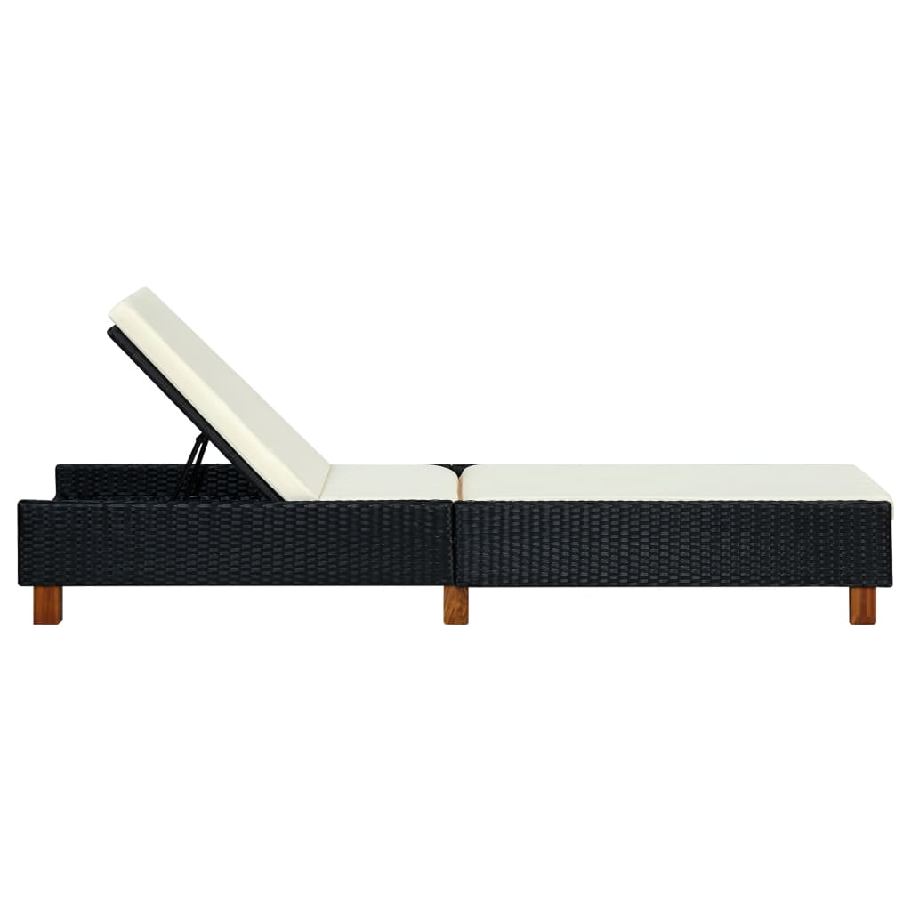 Lettino Prendisole con Cuscino in Polyrattan Nero - homemem39