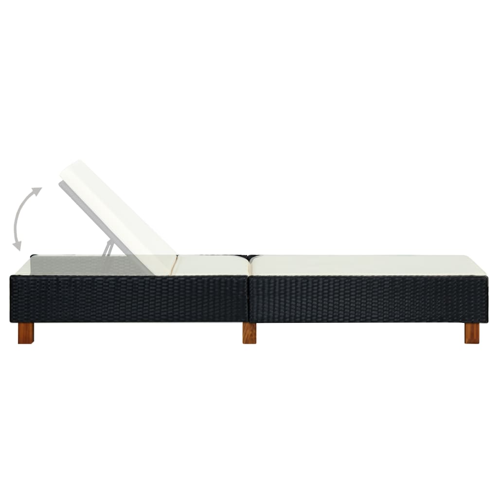 Lettino Prendisole con Cuscino in Polyrattan Nero - homemem39