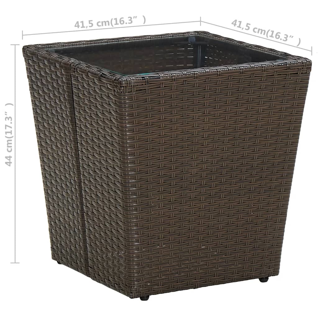 Tavolino Marrone 41,5x41,5x44cm in Polyrattan e Vetro Temperato - homemem39