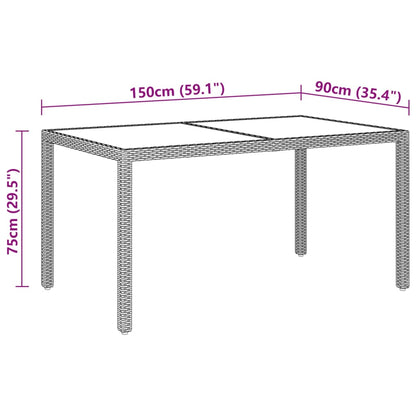 Tavolo Giardino 150x90x75cm Vetro Temperato Polyrattan Beige - homemem39