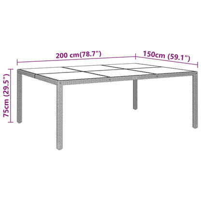 Tavolo Giardino 200x150x75 cm Vetro Temperato Polyrattan Grigio - homemem39