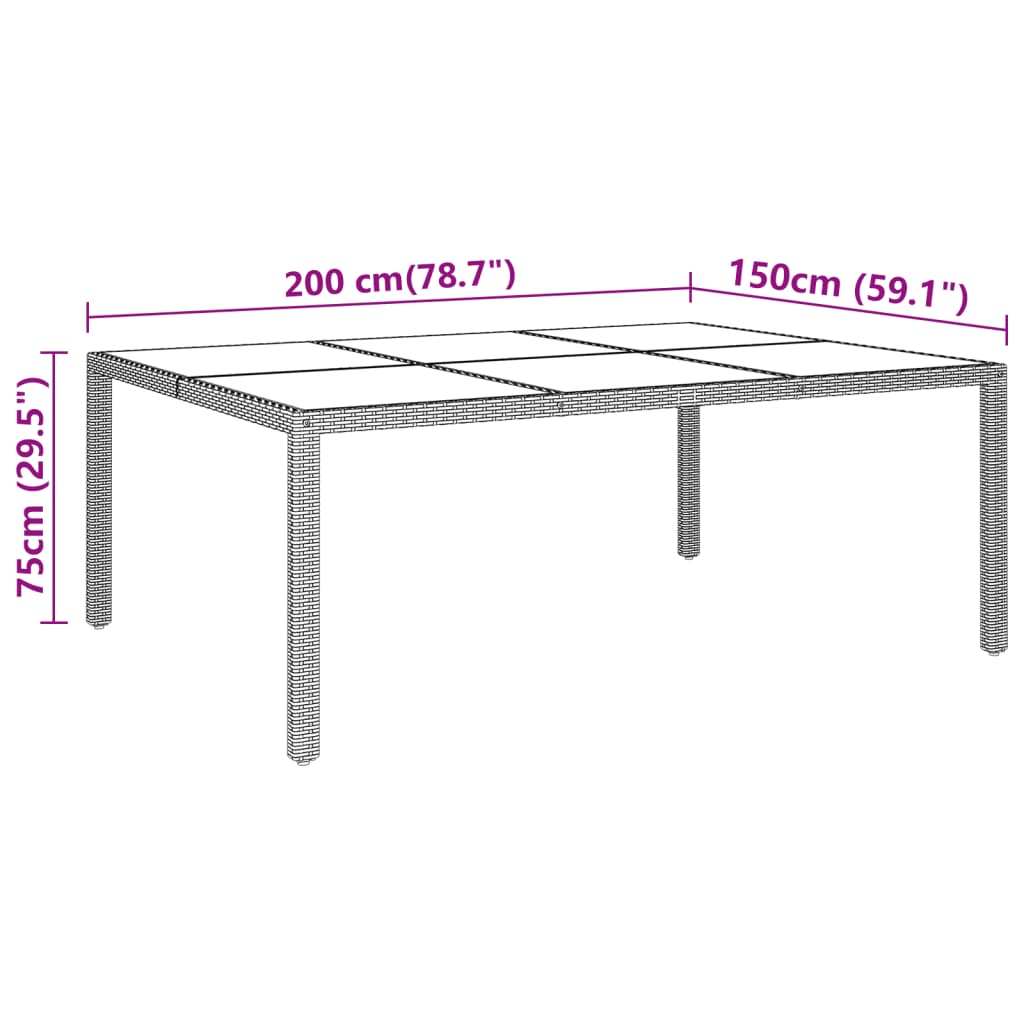 Tavolo da Giardino con Piano Vetro Marrone 200x150x75 cm Rattan - homemem39