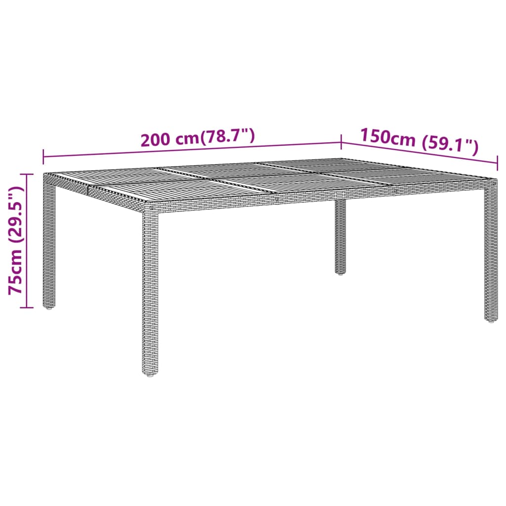 Tavolo Giardino 200x150x75 cm Massello Acacia Polyrattan Grigio - homemem39