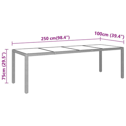 Tavolo Giardino Grigio 250x100x75cm Vetro Temperato Polyrattan - homemem39