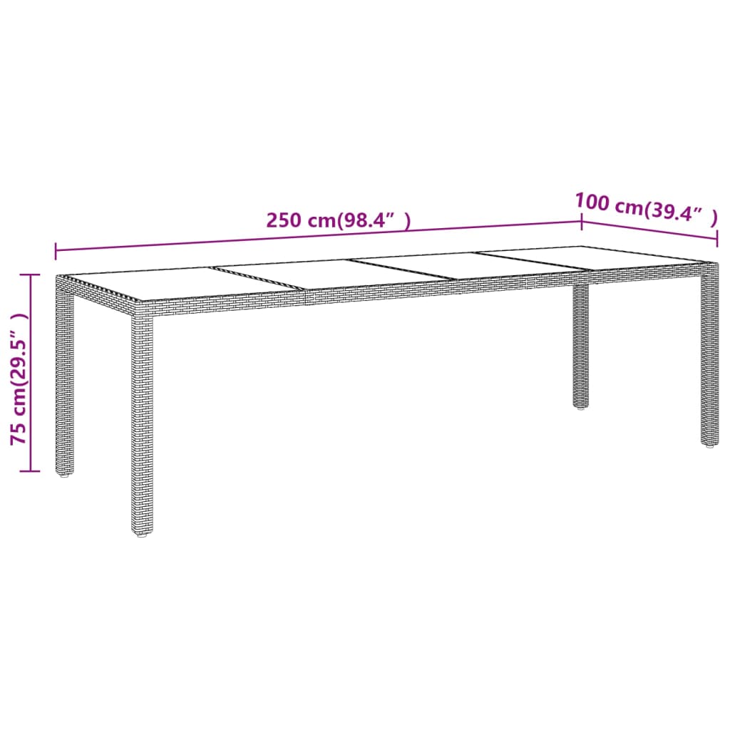 Tavolo da Giardino con Piano Vetro Marrone in Polyrattan - homemem39