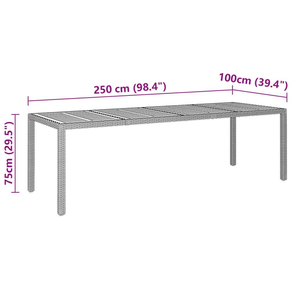 Tavolo Giardino Grigio 250x100x75cm Polyrattan Massello Acacia - homemem39