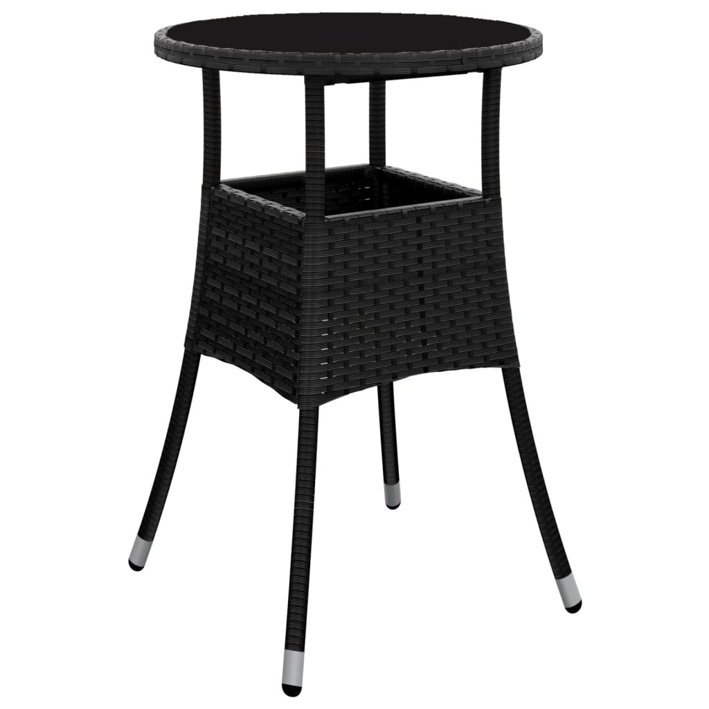 Tavolo da Giardino Ø60x75 cm Vetro Temperato e Polyrattan Nero - homemem39