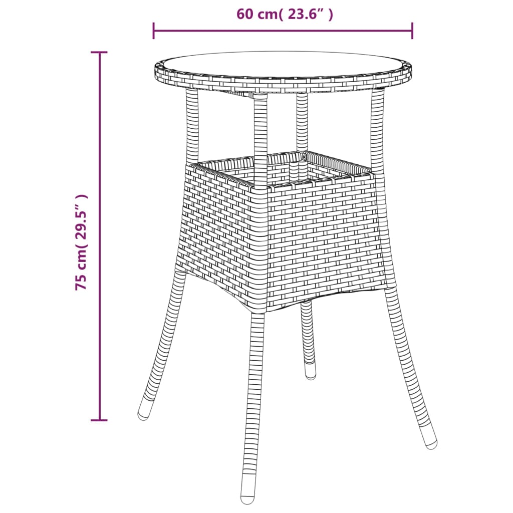 Tavolo da Giardino Ø60x75 cm Vetro Temperato e Polyrattan Nero - homemem39