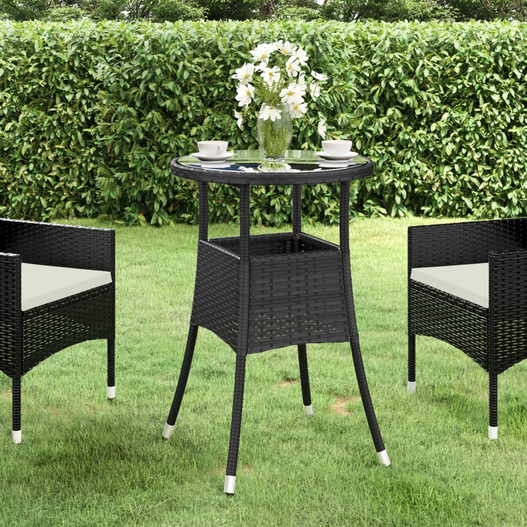 Tavolo da Giardino Ø60x75 cm Vetro Temperato e Polyrattan Nero - homemem39