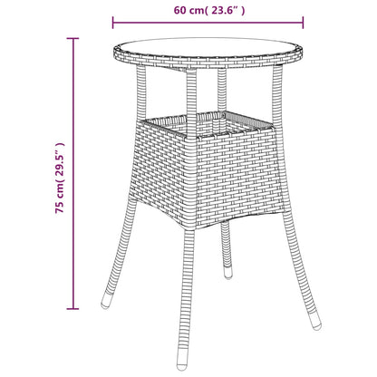 Tavolo Giardino Ø60x75 cm Vetro Temperato e Polyrattan Marrone - homemem39