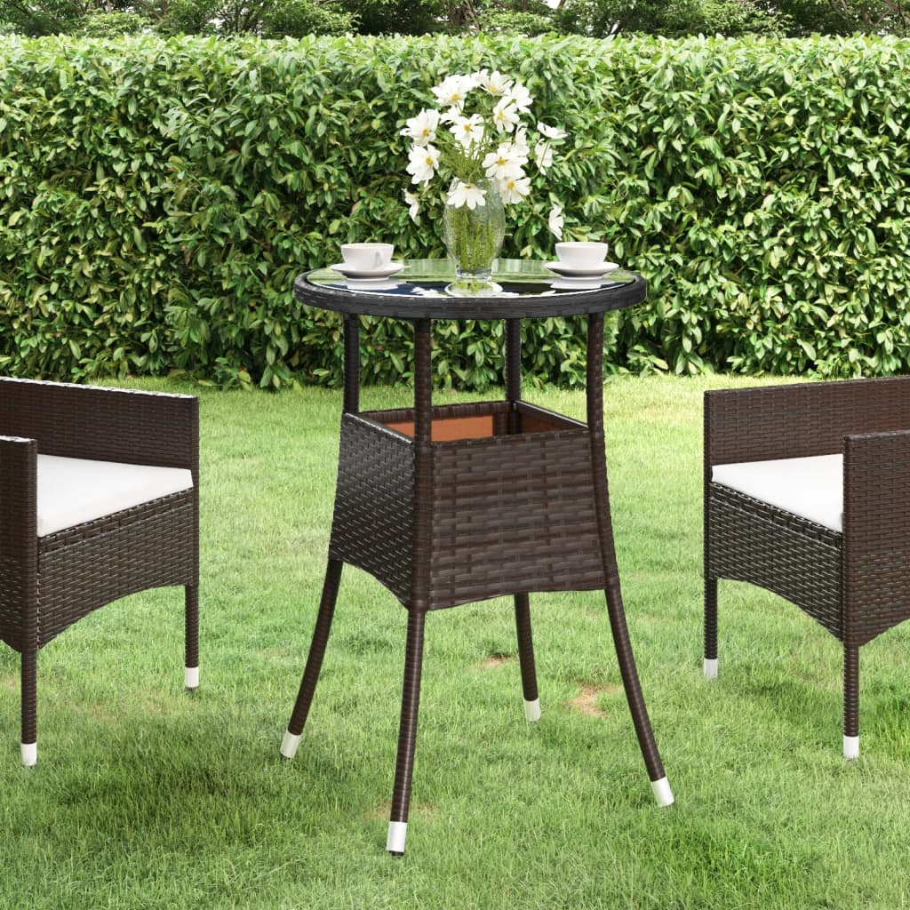 Tavolo Giardino Ø60x75 cm Vetro Temperato e Polyrattan Marrone - homemem39