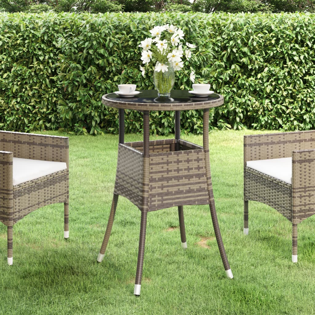 Tavolo Giardino Ø60x75 cm Vetro Temperato e Polyrattan Grigio - homemem39