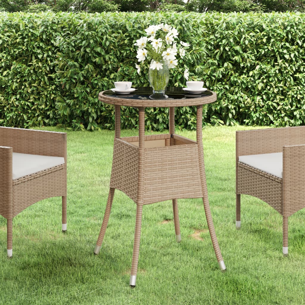 Tavolo da Giardino Ø60x75 cm Vetro Temperato e Polyrattan Beige - homemem39