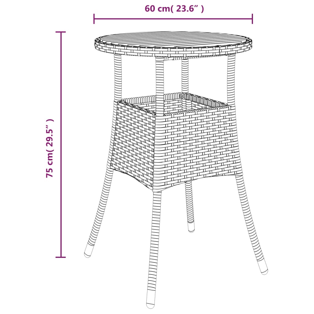 Tavolo Giardino Ø60x75 cm Massello Acacia e Polyrattan Nero - homemem39