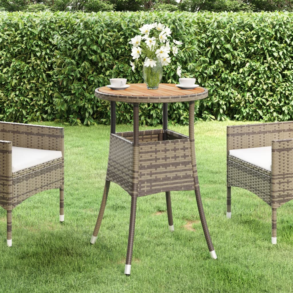 Tavolo da Giardino Ø60x75cm Massello Acacia e Polyrattan Grigio - homemem39