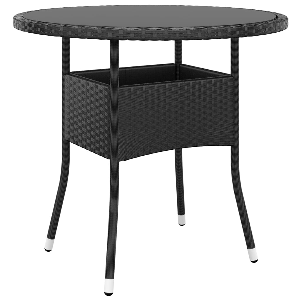 Tavolo da Giardino Ø80x75 cm Vetro Temperato e Polyrattan Nero - homemem39