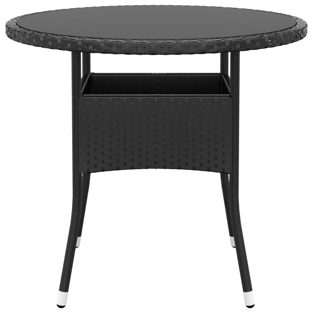 Tavolo da Giardino Ø80x75 cm Vetro Temperato e Polyrattan Nero - homemem39