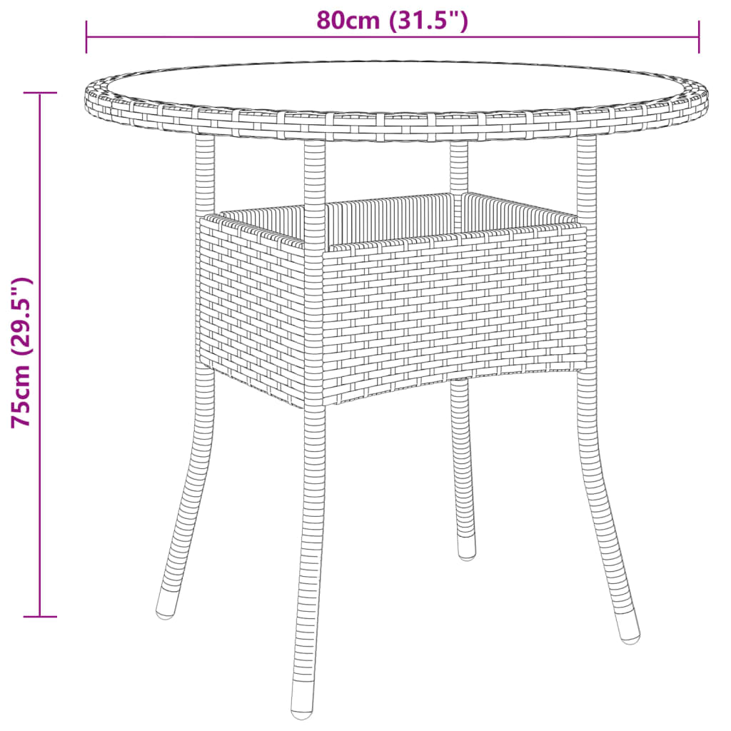Tavolo da Giardino Ø80x75cm Vetro Temperato e Polyrattan Grigio - homemem39