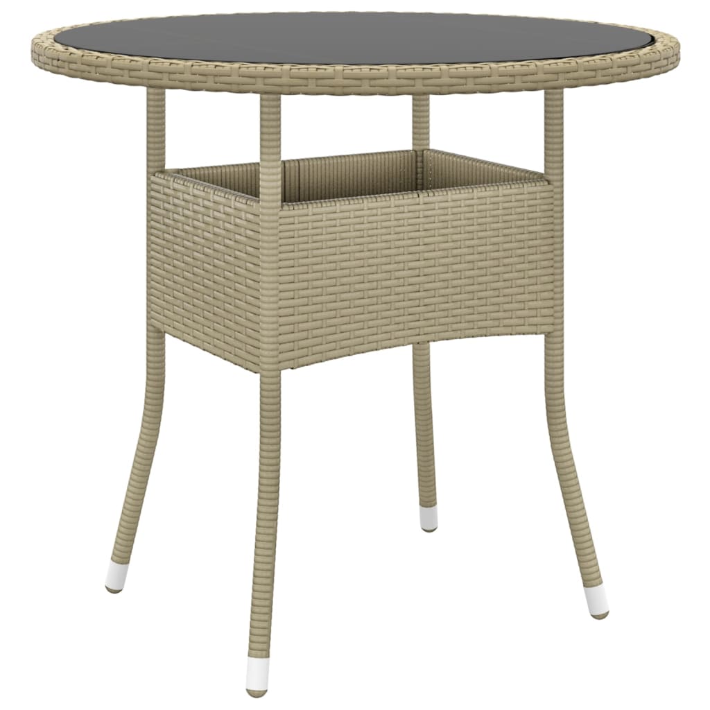 Tavolo da Giardino Ø80x75cm Vetro Temperato e Polyrattan Beige - homemem39