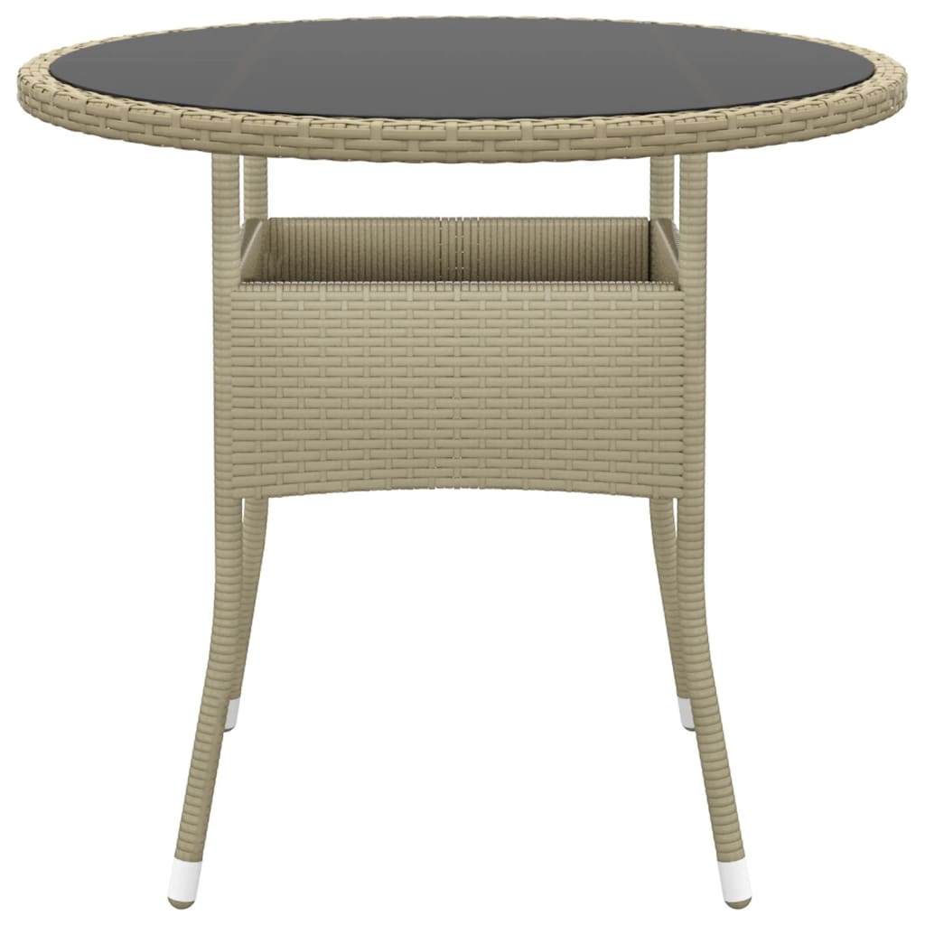 Tavolo da Giardino Ø80x75cm Vetro Temperato e Polyrattan Beige - homemem39