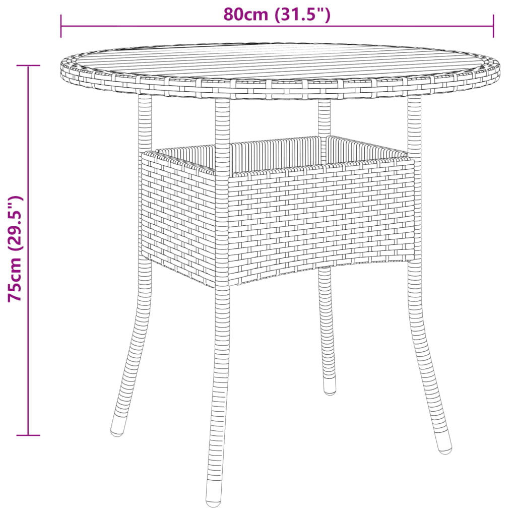 Tavolo Giardino Ø80x75 cm Massello Acacia e Polyrattan Grigio - homemem39