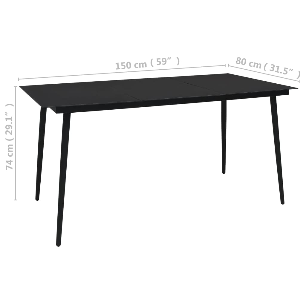 Tavolo da Giardino Nero 150x80x74 cm in Acciaio e Vetro - homemem39