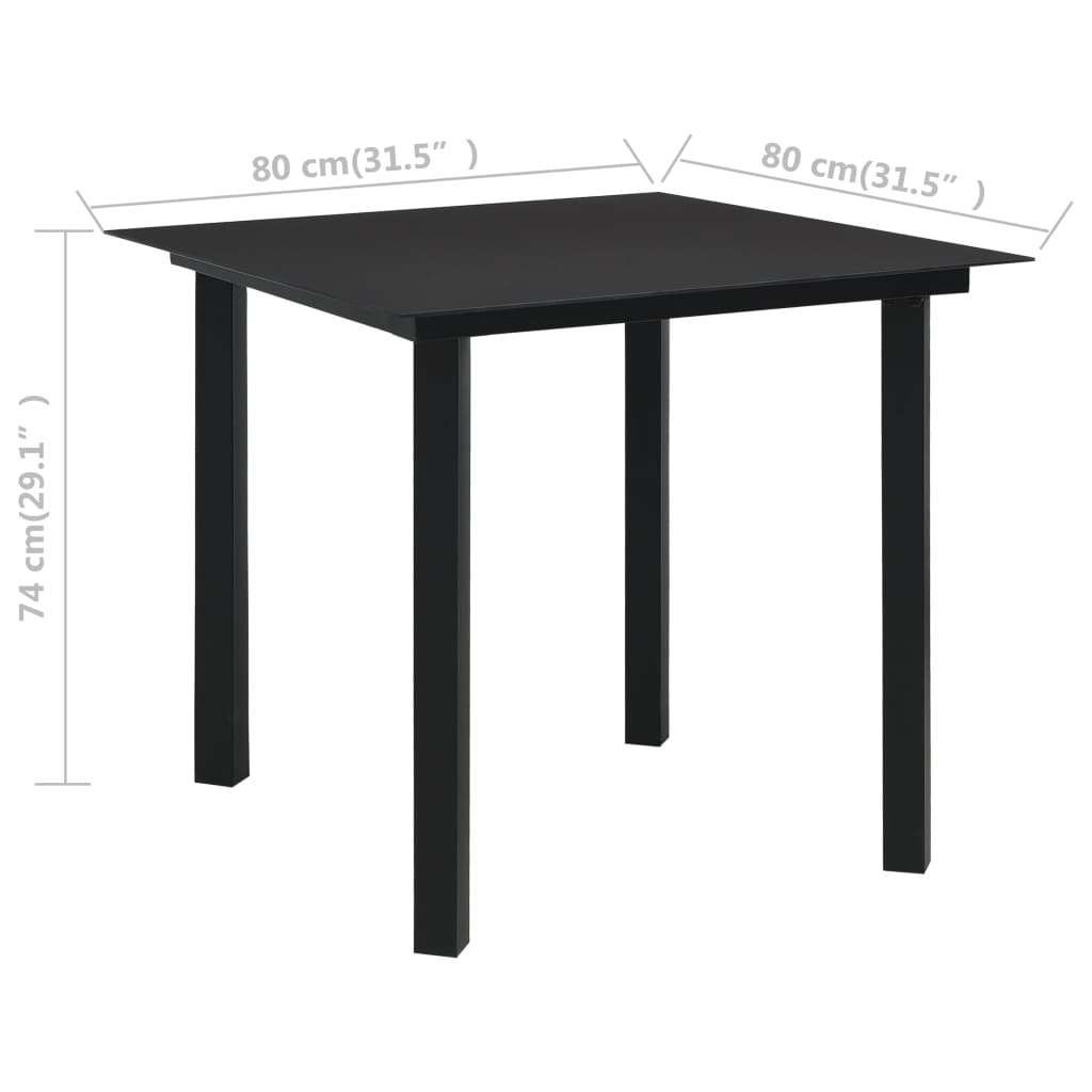 Tavolo da Giardino Nero 80x80x74 cm in Acciaio e Vetro - homemem39